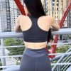 Set Đồ Tập Gym Yoga Nữ Áo Bra Cổ Vest Quần Dài Xám OPY121